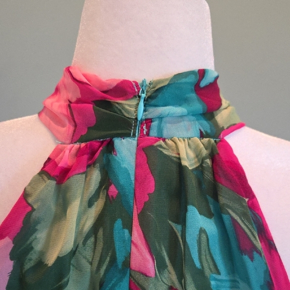 NWT London Times Floral Halter Maxi Dress Size 10 Tropical Print Pink Turquoise - Picture 8 of 16